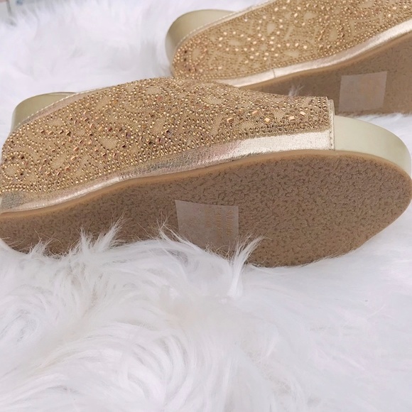 Restocked! Italina Gold Metallic Rhinestone Embellished Wedge Heel - Picture 5 of 9